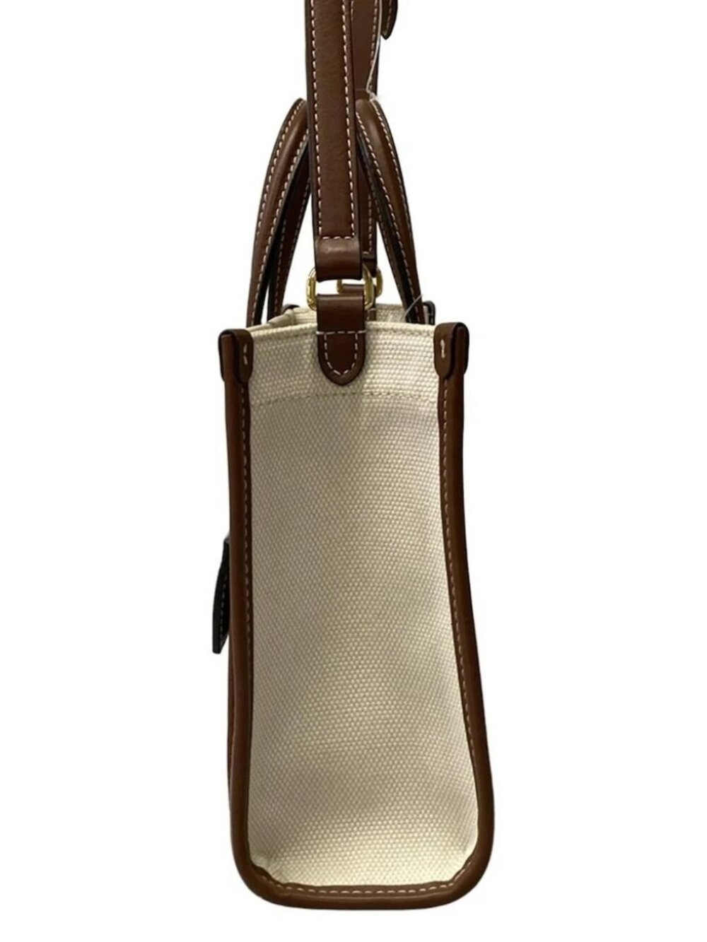 Burberry Mini Fraya Tote 8044143 Cream Brown Canvas Leather Shoulder Bag - Picture 2 of 14
